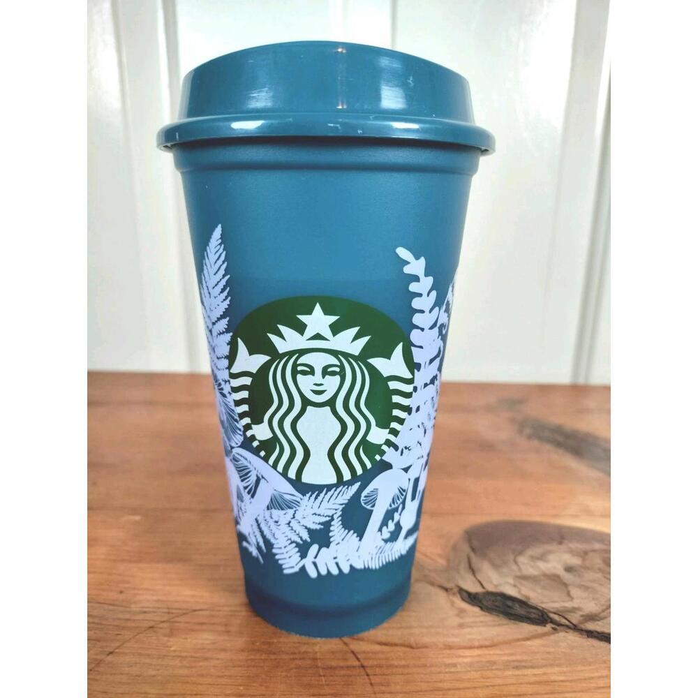 Starbucks 2022 Fall Enchanted Forest Mushroom & Fern Reusable‎ Hot Cup 16oz Blue